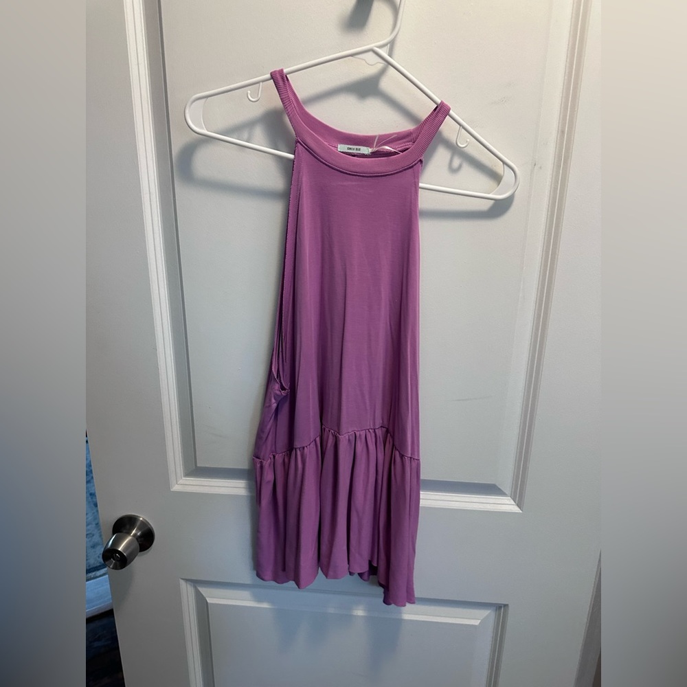 Kimchi Blue Ultra Soft High Neck Purple Top with flutter detail urban outfitters